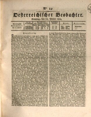 Der Oesterreichische Beobachter Sonntag 12. Januar 1834