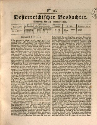 Der Oesterreichische Beobachter Mittwoch 12. Februar 1834