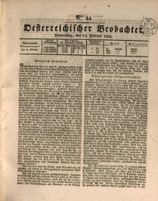 Der Oesterreichische Beobachter Donnerstag 13. Februar 1834