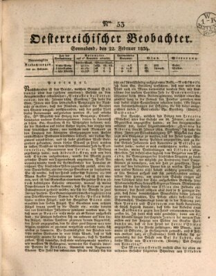 Der Oesterreichische Beobachter Samstag 22. Februar 1834