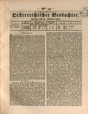 Der Oesterreichische Beobachter Freitag 28. Februar 1834