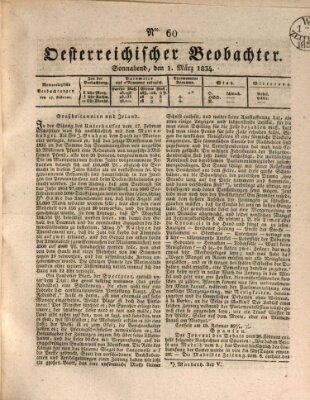 Der Oesterreichische Beobachter Samstag 1. März 1834