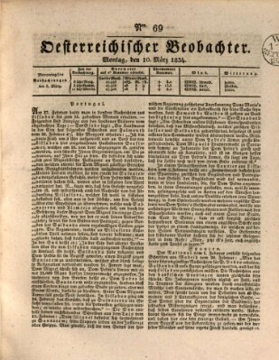 Der Oesterreichische Beobachter Montag 10. März 1834