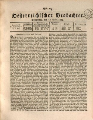Der Oesterreichische Beobachter Donnerstag 13. März 1834
