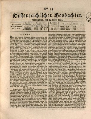 Der Oesterreichische Beobachter Samstag 22. März 1834