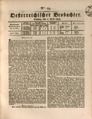 Der Oesterreichische Beobachter Dienstag 1. April 1834