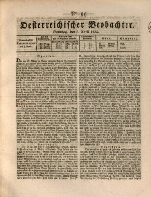 Der Oesterreichische Beobachter Sonntag 6. April 1834