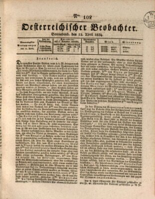 Der Oesterreichische Beobachter Samstag 12. April 1834