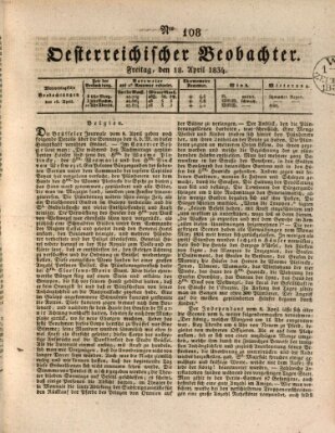 Der Oesterreichische Beobachter Freitag 18. April 1834