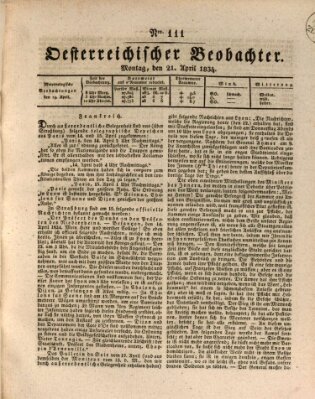 Der Oesterreichische Beobachter Montag 21. April 1834