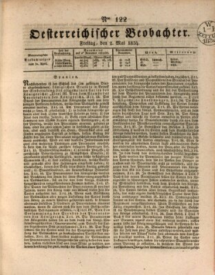 Der Oesterreichische Beobachter Freitag 2. Mai 1834