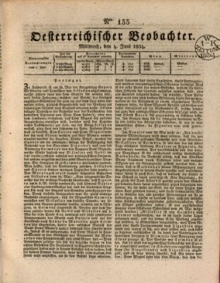 Der Oesterreichische Beobachter Mittwoch 4. Juni 1834