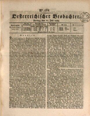 Der Oesterreichische Beobachter Freitag 11. Juli 1834