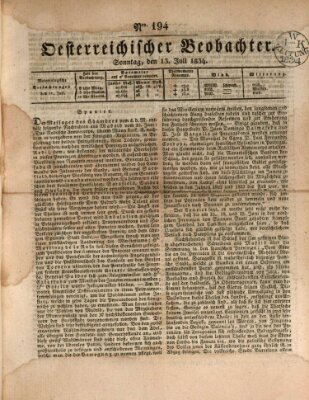 Der Oesterreichische Beobachter Sonntag 13. Juli 1834