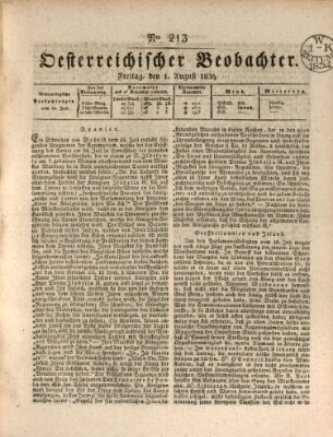 Der Oesterreichische Beobachter Freitag 1. August 1834