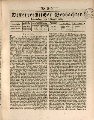 Der Oesterreichische Beobachter Donnerstag 7. August 1834