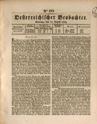 Der Oesterreichische Beobachter Sonntag 10. August 1834