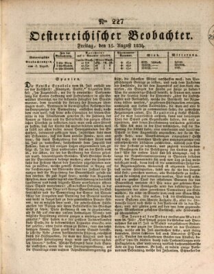 Der Oesterreichische Beobachter Freitag 15. August 1834