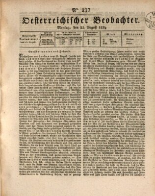 Der Oesterreichische Beobachter Montag 25. August 1834