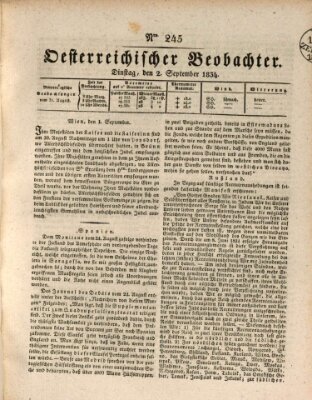 Der Oesterreichische Beobachter Dienstag 2. September 1834