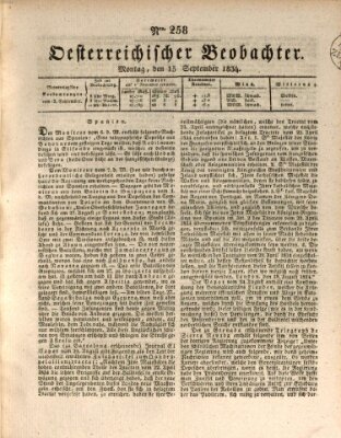 Der Oesterreichische Beobachter Montag 15. September 1834