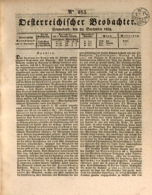 Der Oesterreichische Beobachter Samstag 20. September 1834