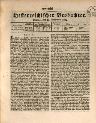 Der Oesterreichische Beobachter Dienstag 23. September 1834