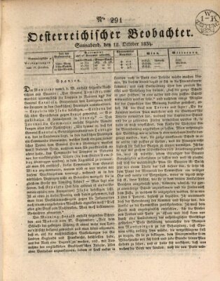 Der Oesterreichische Beobachter Samstag 18. Oktober 1834