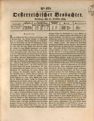 Der Oesterreichische Beobachter Dienstag 21. Oktober 1834