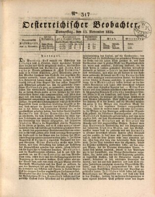 Der Oesterreichische Beobachter Donnerstag 13. November 1834