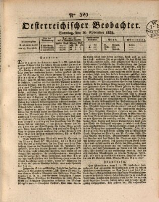 Der Oesterreichische Beobachter Sonntag 16. November 1834