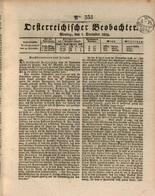 Der Oesterreichische Beobachter Montag 1. Dezember 1834