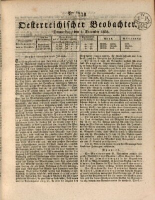 Der Oesterreichische Beobachter Donnerstag 4. Dezember 1834