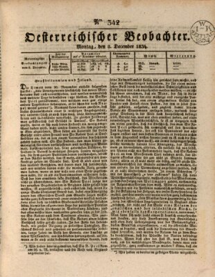 Der Oesterreichische Beobachter Montag 8. Dezember 1834