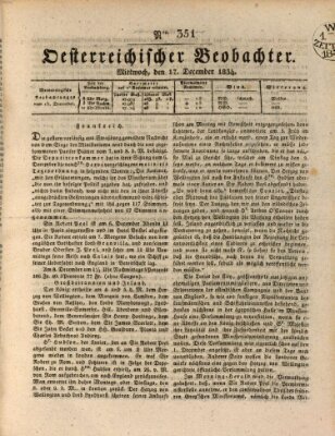 Der Oesterreichische Beobachter Mittwoch 17. Dezember 1834