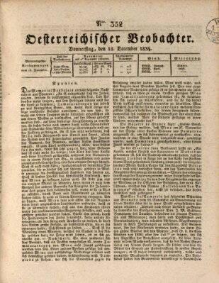 Der Oesterreichische Beobachter Donnerstag 18. Dezember 1834