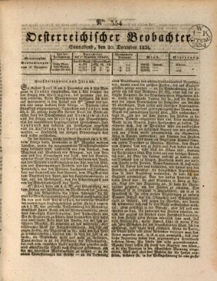 Der Oesterreichische Beobachter Samstag 20. Dezember 1834