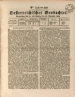 Der Oesterreichische Beobachter Donnerstag 25. Dezember 1834