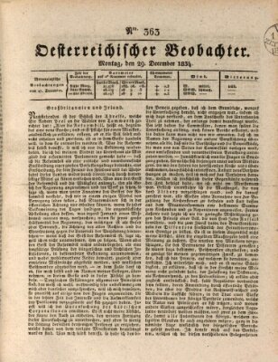 Der Oesterreichische Beobachter Montag 29. Dezember 1834