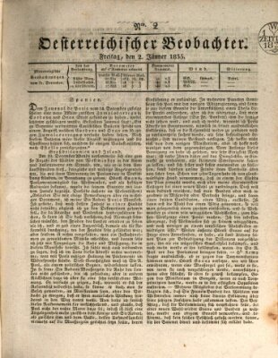 Der Oesterreichische Beobachter Freitag 2. Januar 1835