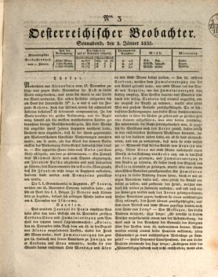 Der Oesterreichische Beobachter Samstag 3. Januar 1835