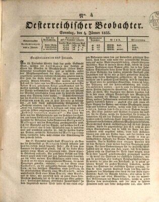 Der Oesterreichische Beobachter Sonntag 4. Januar 1835