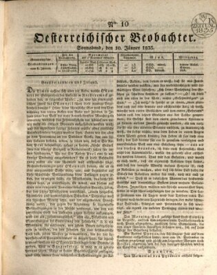 Der Oesterreichische Beobachter Samstag 10. Januar 1835