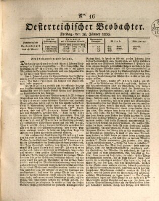 Der Oesterreichische Beobachter Freitag 16. Januar 1835