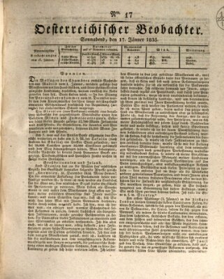 Der Oesterreichische Beobachter Samstag 17. Januar 1835