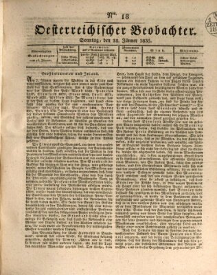 Der Oesterreichische Beobachter Sonntag 18. Januar 1835