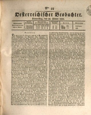 Der Oesterreichische Beobachter Donnerstag 22. Januar 1835