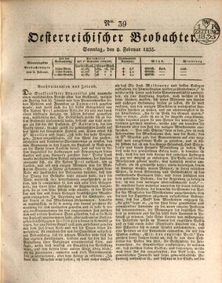 Der Oesterreichische Beobachter Sonntag 8. Februar 1835