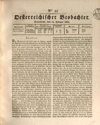 Der Oesterreichische Beobachter Samstag 14. Februar 1835