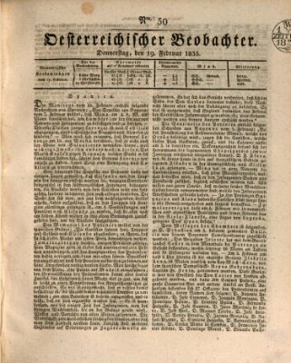 Der Oesterreichische Beobachter Donnerstag 19. Februar 1835